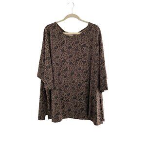 Christie & Jill Womens 5X Brown & Black Floral Tunic Top 3/4 Sleeves Boxy Flowy